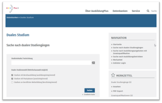Suche nach dualen Studiengängen
