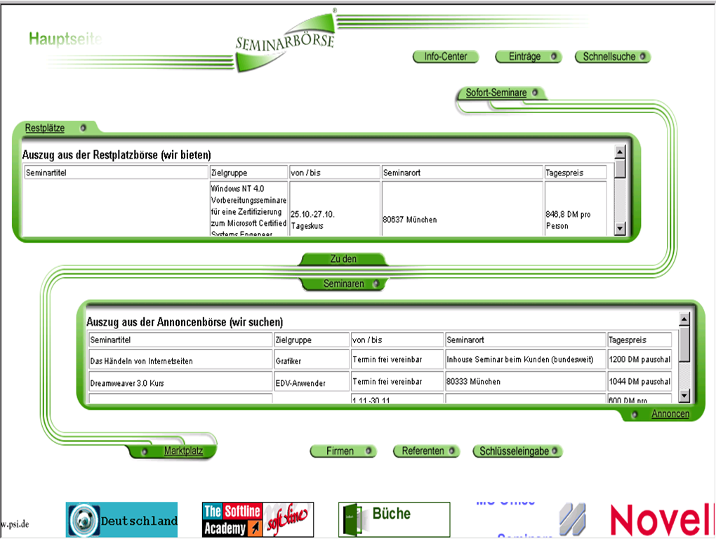 Der Startbild der Seminarboerse 1999